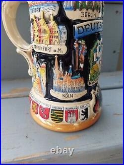 King German Beer Stein Crest Germany W LID Handpainted Deutschland Limited 10000