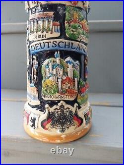 King German Beer Stein Crest Germany W LID Handpainted Deutschland Limited 10000