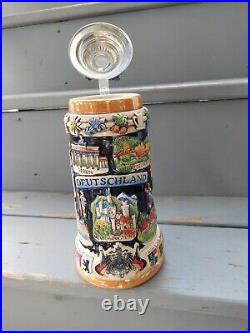 King German Beer Stein Crest Germany W LID Handpainted Deutschland Limited 10000