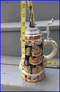 King German Beer Stein Crest Germany W LID Handpainted Deutschland Limited 10000