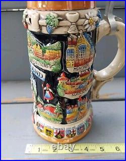 King German Beer Stein Crest Germany W LID Handpainted Deutschland Limited 10000