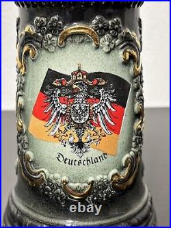 King German Beer Stein Handmade Hand Painted Deutschland Flag Lidded