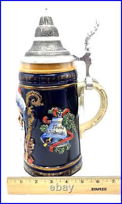 King German Beer Stein Santa Claus Christmas Sleigh withtag 9.5 97% Pewter Lid
