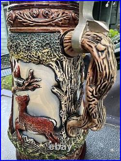 King Tierwelt Wildlife Owl German Beer Lidded Stein 3D Tierleben Wild Species