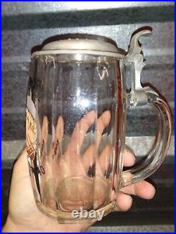 Kriegs-Weihnacht 1940 German Beer Stein Glass Pewter Lid With WWII Helmet Embossed
