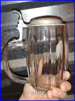 Kriegs-Weihnacht 1940 German Beer Stein Glass Pewter Lid With WWII Helmet Embossed