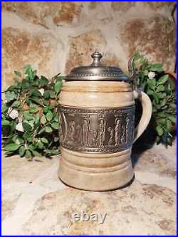 LARGE GERZIT W. Germany 12 Apostles Beer Stein-German 94% Zinn Pewter 1L