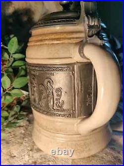 LARGE GERZIT W. Germany 12 Apostles Beer Stein-German 94% Zinn Pewter 1L