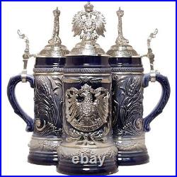 LE Blue German Beer Stein with Pewter Eagle. 5L One New Mug Made in Germany