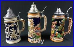 LOT OF 7 Vintage German DBGM Lidded & Assorted Beer Steins 6.5-9.5