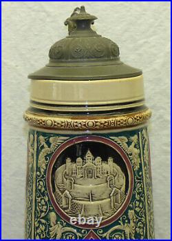 Large Antique 17 Tall King Solomon 3L German Beer Stein with Pewter Lid Salomon