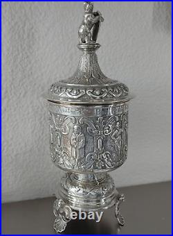 Large Antique German Baroque-style silver lidded cup Beer Stein