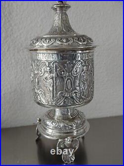 Large Antique German Baroque-style silver lidded cup Beer Stein