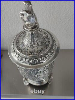 Large Antique German Baroque-style silver lidded cup Beer Stein