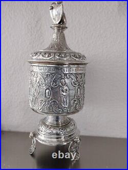 Large Antique German Baroque-style silver lidded cup Beer Stein