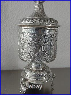 Large Antique German Baroque-style silver lidded cup Beer Stein