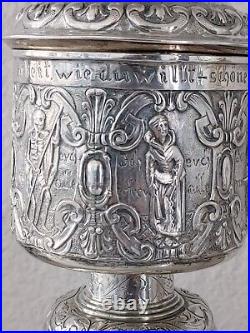 Large Antique German Baroque-style silver lidded cup Beer Stein