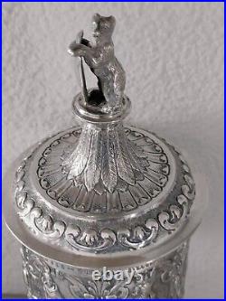 Large Antique German Baroque-style silver lidded cup Beer Stein