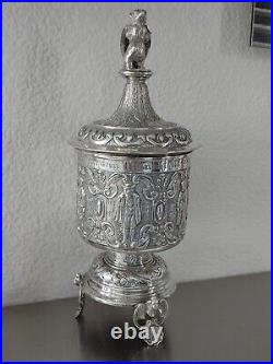 Large Antique German Baroque-style silver lidded cup Beer Stein