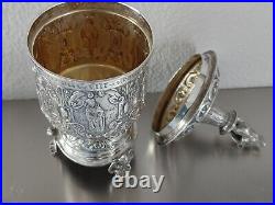 Large Antique German Baroque-style silver lidded cup Beer Stein