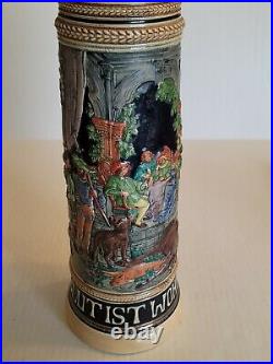 Large Authentic German Beer Stein 3 Liters 18 Tall Pewter Lided Jager Blutist