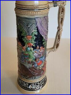 Large Authentic German Beer Stein 3 Liters 18 Tall Pewter Lided Jager Blutist