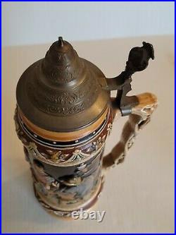 Large Authentic German Beer Stein 3 Liters 18 Tall Pewter Lided Marked #1029