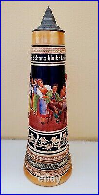 Large German 4L Beer Stein 21.5'' Tall