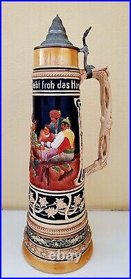 Large German 4L Beer Stein 21.5'' Tall