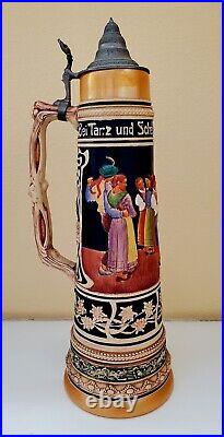 Large German 4L Beer Stein 21.5'' Tall