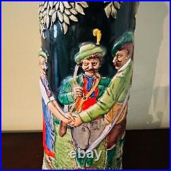 Large German Gerz Hunting Scene 4 L Ceramic Beer Stein Tankard Pewter Lid 19.5'