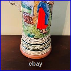 Large German Gerz Hunting Scene 4 L Ceramic Beer Stein Tankard Pewter Lid 19.5'