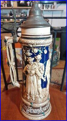 Large German Lidded Beer Stein