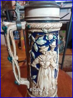 Large German Lidded Beer Stein