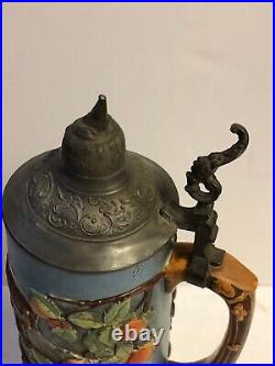 Large Vintage German Beer 1-1/2 L Stein/Pewter LidChalet, Alm, Apples #875ST87