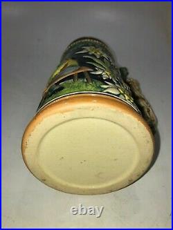 Large Vintage Gerz Ceramic German Beer Stein with Vintage Pewter Lid