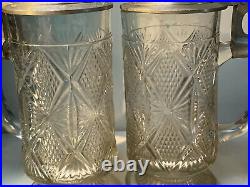 Lot 2 Antique Heavy Glass Cut Glass German Beer Stein Pewter Lid Circa late1800s