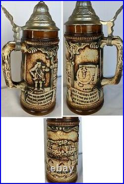Lot of 5 Vintage German Beer Steins, Pewter Lids