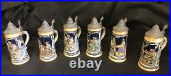 Lot of 6 Vintage German Beer Steins Made in Germany. All With Lids