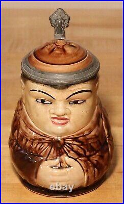 Majolica Monk Character 1/2L German beer stein antique great color & presence