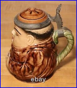 Majolica Monk Character 1/2L German beer stein antique great color & presence