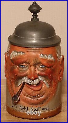 Man with Pipe & stubble by Reinhold Hanke 1/2 L antique German beer stein # 1425