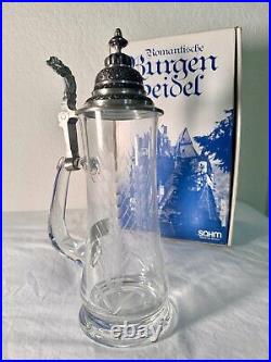 Marksburg Seidel Antique Pressed Glass 1 L German Beer Stein With Pewter Lid