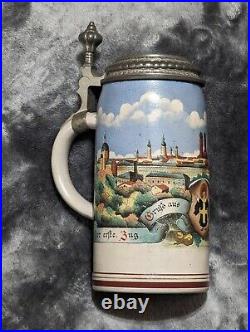 Martin Pauson Munich Hand Painted 1 Liter German Bier Stein Ceramic With Lid