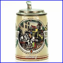 Marzi & Remy Antique Lidded Mug German Beer Stein Coachman Drinking ca. 1920's