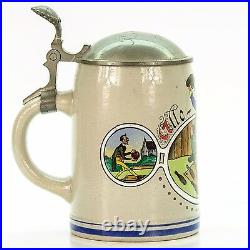 Marzi & Remy Antique Lidded Mug German Beer Stein Pin Boy Bowling ca. 1940's