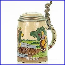 Marzi & Remy Antique Lidded Mug German Etched Beer Stein Traveling Musicians