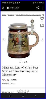 Marzi & Remy German Lidded Beer Stein Pewter Lid The Hunt -& GERZ Stein Set