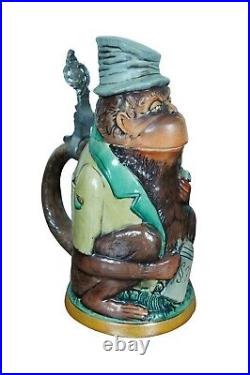 Matthias Girmscheid Rare Figural German Ceramic Monkey Character Beer Stein Lid