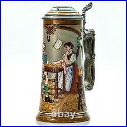Matthias Girmscheid X30 Antique Etched German Inlaid Lid Lidded Beer Stein Mug
